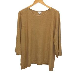 J. JILL‎ Linen Blend Knit Round Neck 3/4 Sleeve Sweater Top Camel X-Large XL